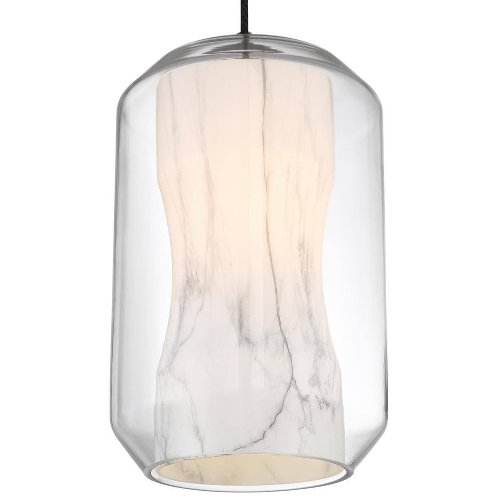 Black Glass LED Pendant Light with Marble Shade