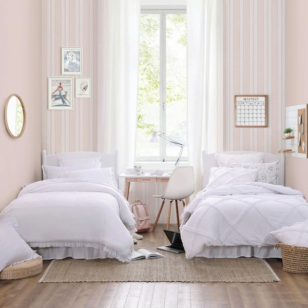 Laura Ashley Eyelet Ruffle 3-Piece White Microfiber Full/Queen