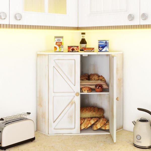 Lynzavix 1-Piece Large Capacity Bamboo Corner Bread Box Set with