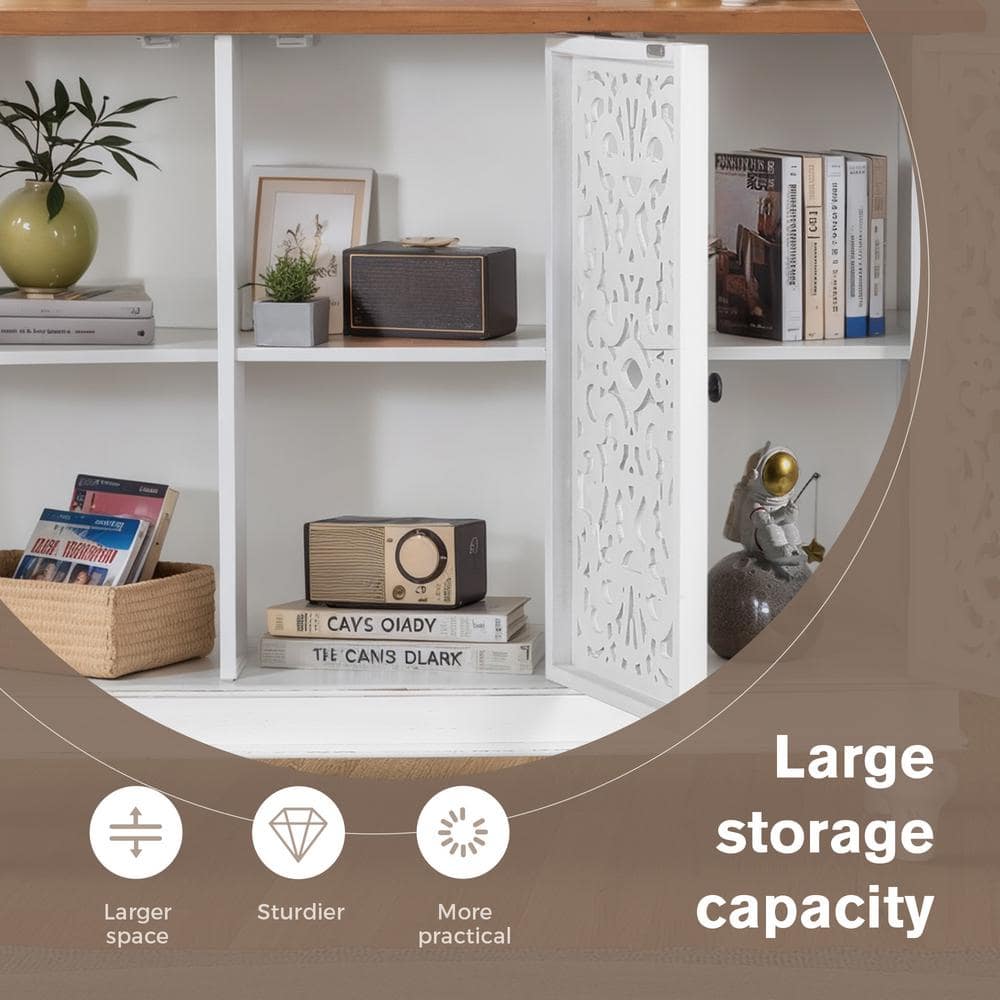 White 3-Door Carved Wood Sideboard with Adjustable Shelving