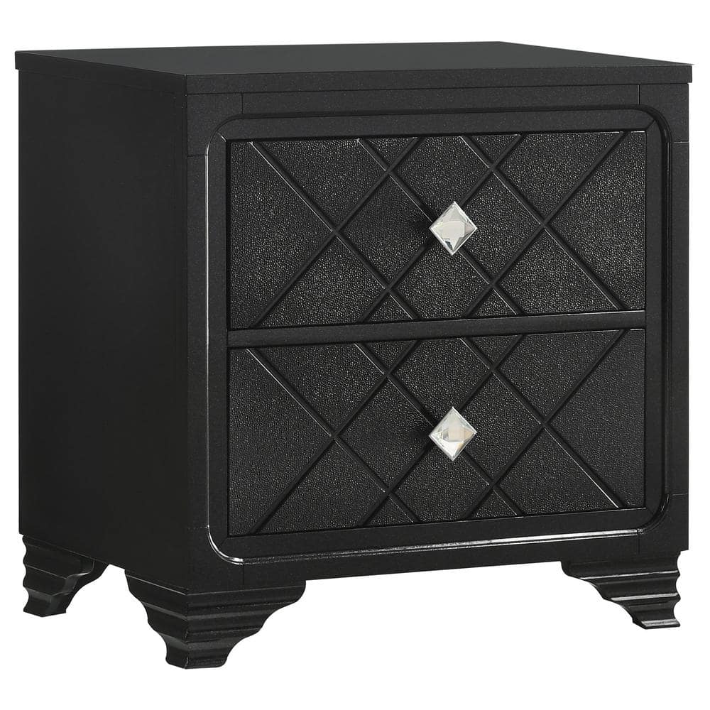 Penelope Black 2-Drawer Nightstand with Acrylic Knobs