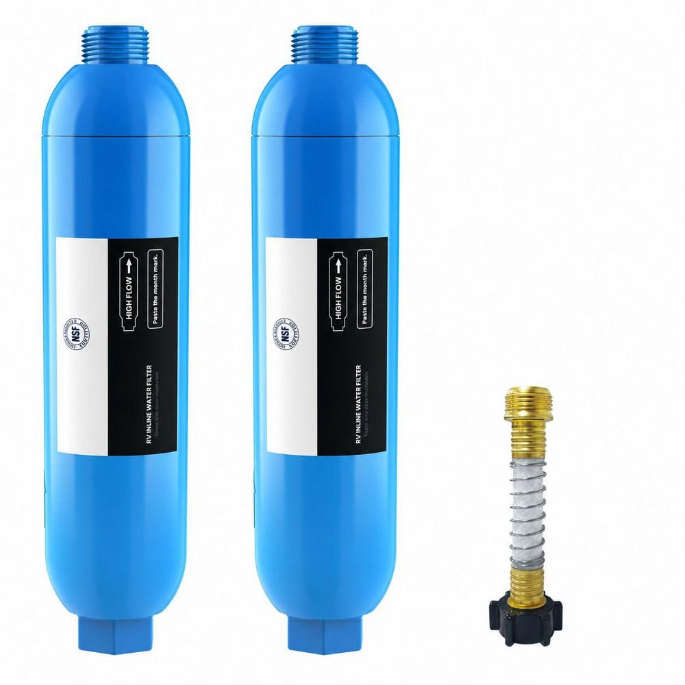 RV Marine Inline Water Filter Fits Standard Hose, Reduces Chlorine Odor Taste Sediment, Flexible Hose Protector, 2 Pack price history on PriceWatchPro