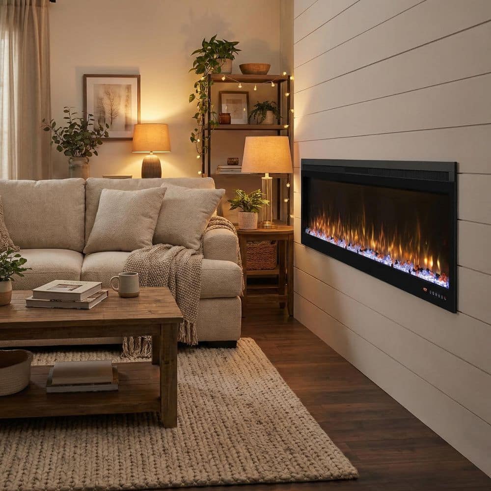 Modern Minimalist 72 in. Electric Fireplace Insert with 13-Flame Colors, Crystal and Log Set, Remote and Thermostat price history on PriceWatchPro