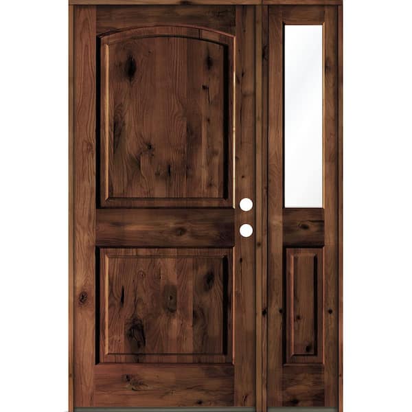Krosswood Doors 44 in. x 80 in. Knotty Alder 2 Panel Left-Hand/Inswing Clear Glass Red Mahogany Stain Wood Prehung Front Door