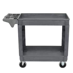 2-Shelf Heavy-Duty Plastic 4-Wheeled Tool Storage Utility Cart in Gray