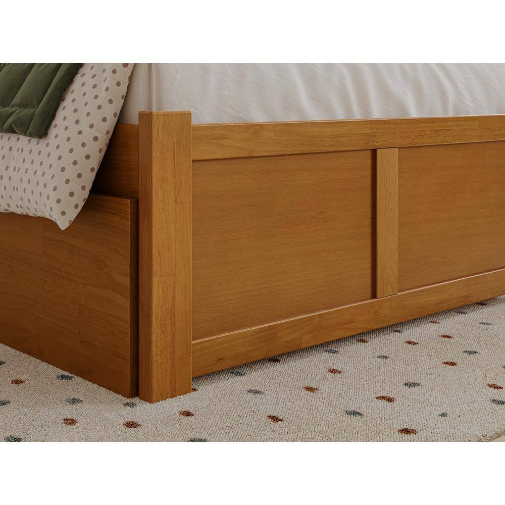 Light Toffee Twin Wood Platform Bed with Trundle and Slats