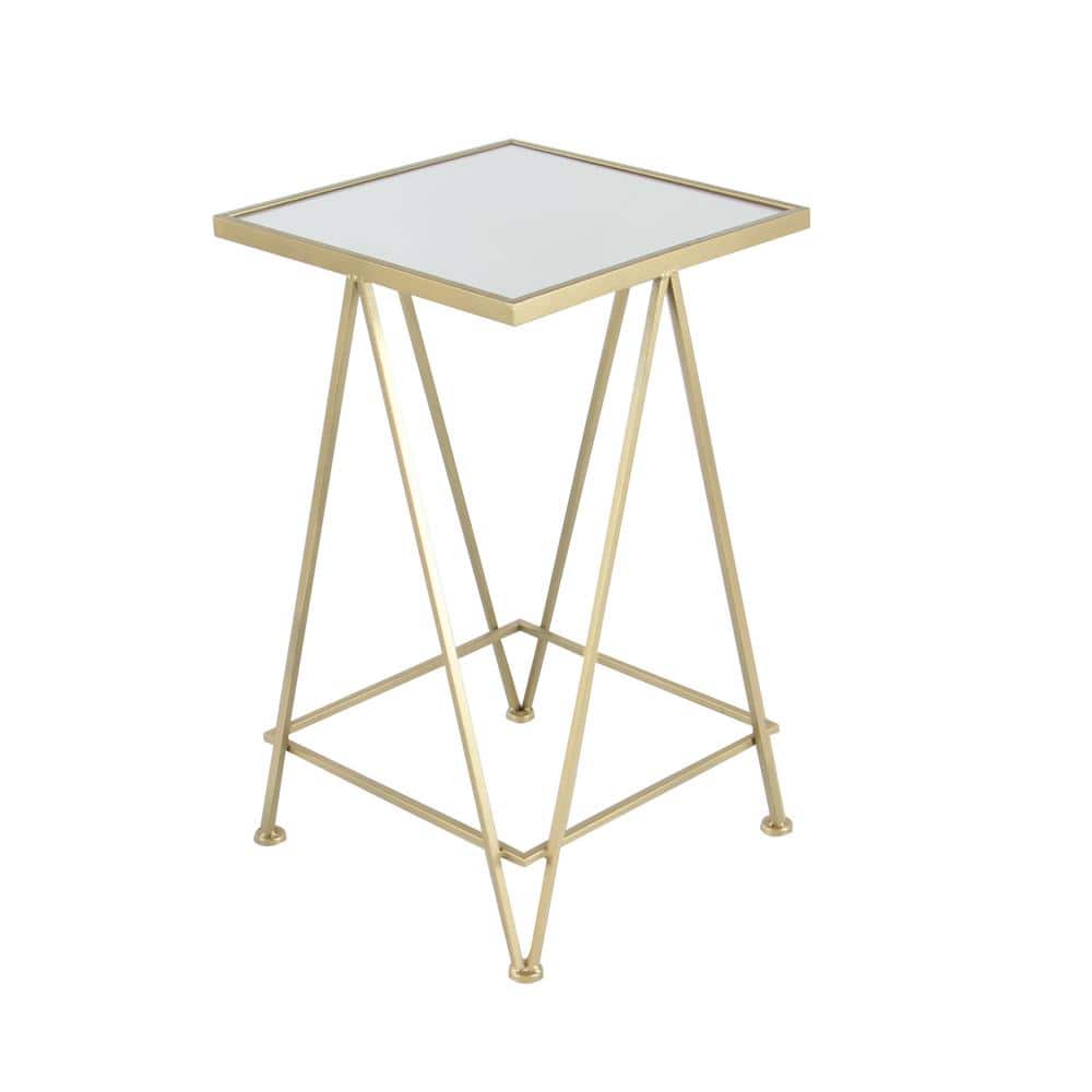 Sleek Gold Metal and Mirrored Glass Square Accent Table Set