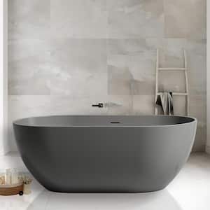 Exquisite 59 in. x 29.5 in. Soaking Gray Solid Surface Bathtub with Center Drain in Gray