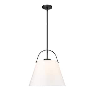 Z-Studio Linen Pendant 18 in. 1-Light Matte Black Pendant Light with Ivory Fabric Shade with No Bulbs included