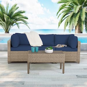 Maui 4-Piece Metal Patio Conversation Set with Cobalt Cushions