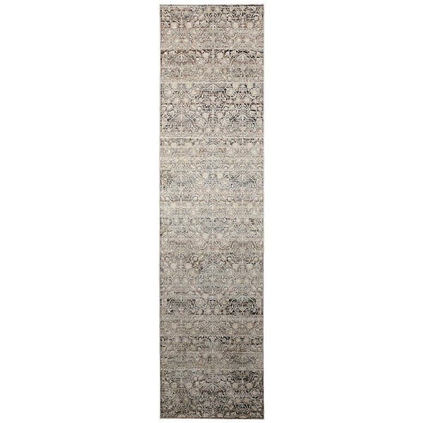 HomeRoots 2 ft. x 8 ft. Gray and Ivory Oriental Area Rug