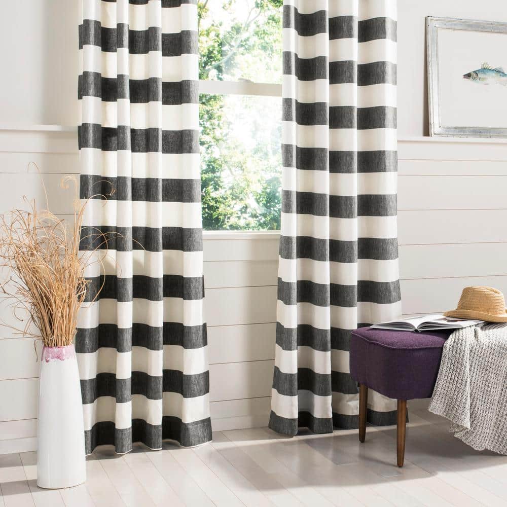 SAFAVIEH Grey/White Stripe Striped Grommet Room Darkening Curtain 52