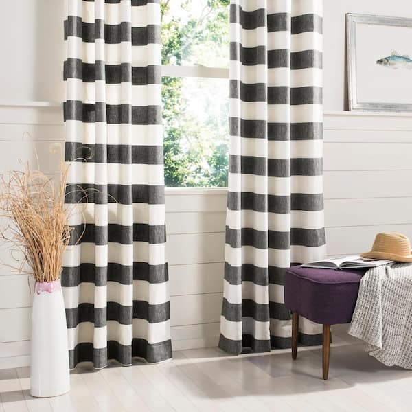 SAFAVIEH Grey/White Stripe Striped Grommet Room Darkening Curtain - 52 in. W x 96 in. L