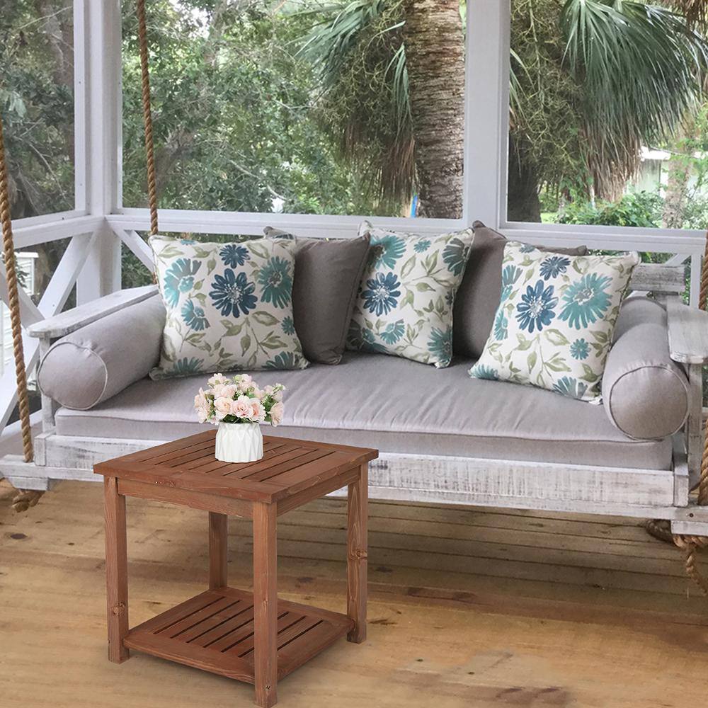 Medium Brown Wood Square Outdoor End Table