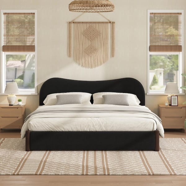 Black Wood Frame Queen Size Platform Bed with Wood Supporting Feet