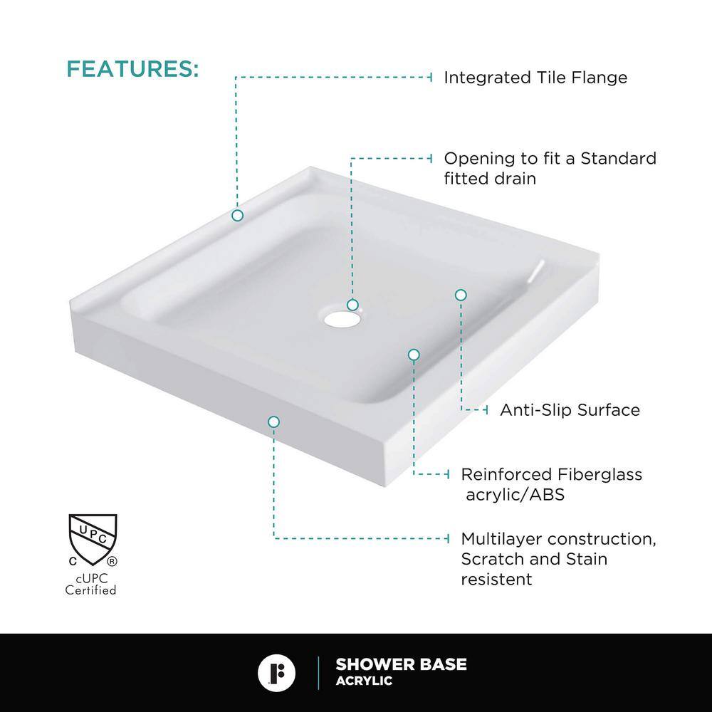 White Acrylic 30 x 30 Double Threshold Shower Base