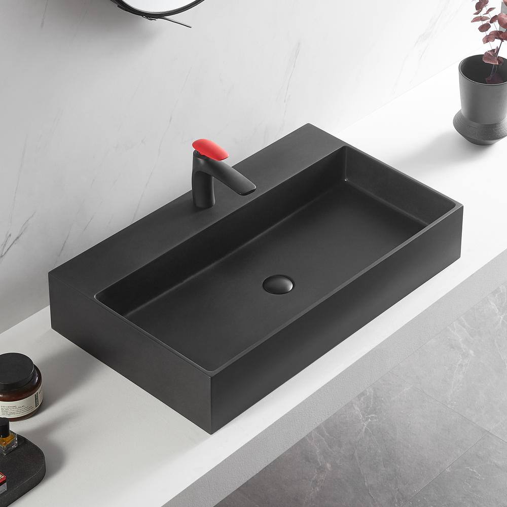 Matte Black Granite Wall-Mount Square Bathroom Sink