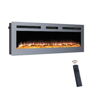 60-inch Wall Mounted and Recessed Stainless Steel Electric Fireplace in Black