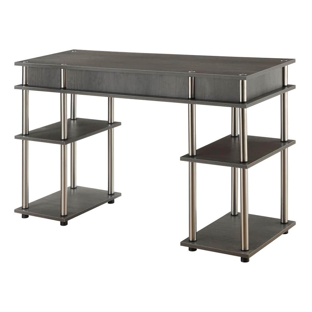 Charcoal Gray Wood Student Desk with Shelves