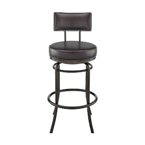 Rees 41 in. Brown Metal 30 in. Bar Stool with Faux Leather Seat