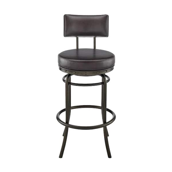 Armen Living Rees 41 in. Brown Metal 30 in. Bar Stool with Faux Leather Seat