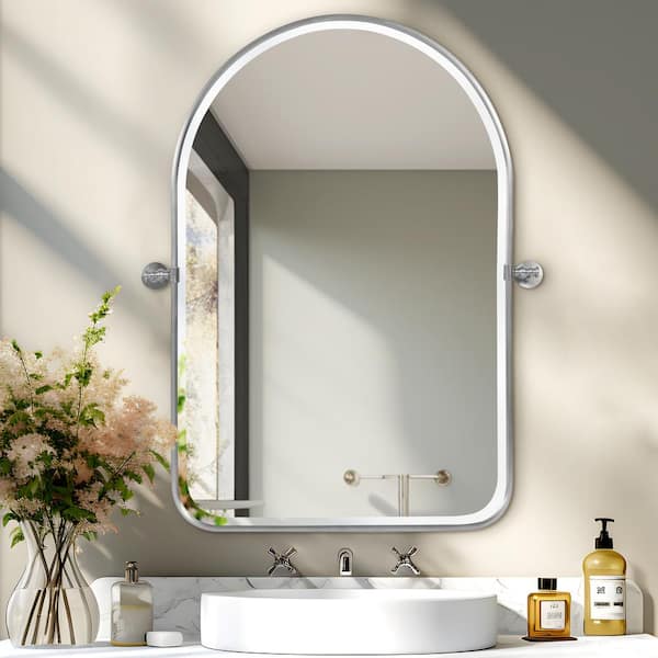 Dovelina 24 in. W x 36 in. H Arched Mirror Rounded Corner Silver Framed Aluminum Alloy Wall Mirror