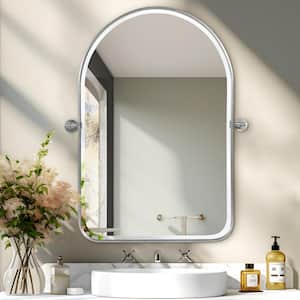 24 in. W x 36 in. H Arched Mirror Rounded Corner Silver Framed Aluminum Alloy Wall Mirror