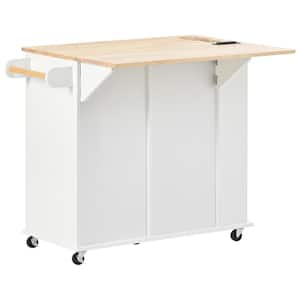 39.80 in. W x 29.33 in. D White Wood Kitchen Cart with Drawers; Locking Casters; Shelf; Spice Rack; Wheels; Drop Leaf