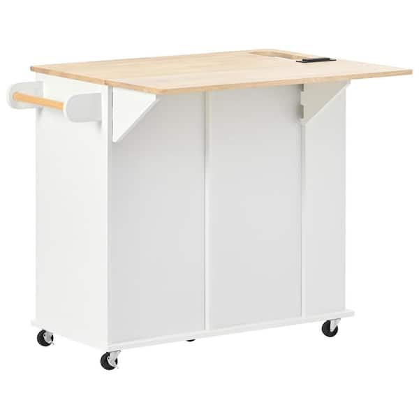 ANTFURN 39.80 in. W x 29.33 in. D White Wood Kitchen Cart with Drawers ...