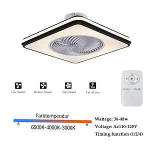 20 in. Modern Black Square Shape Integrated LED Indoor Invisible Enclosed Ceiling Fan with Remote Control