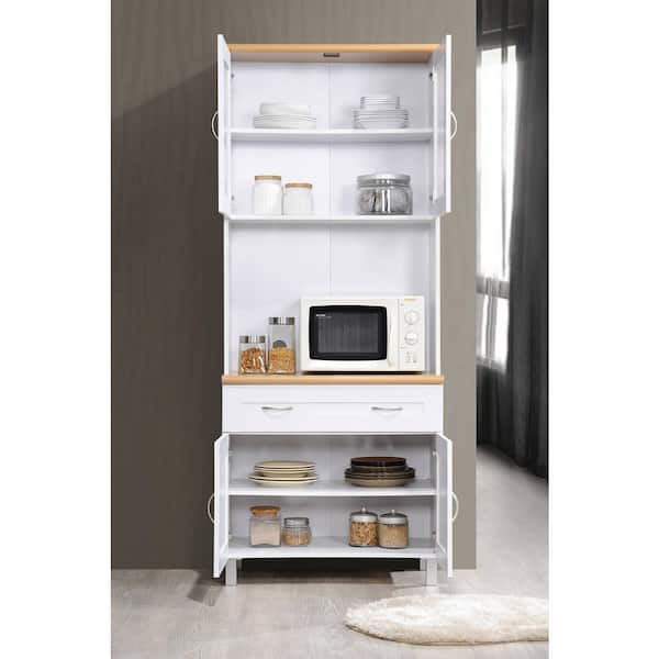Hodedah China Cabinet White With, Microwave Cabinet With Storage White