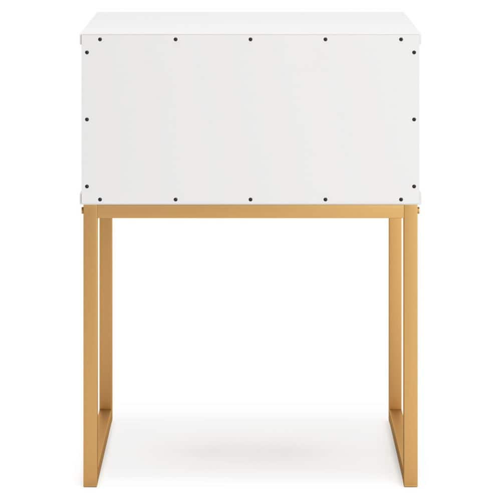 White and Gold 1-Drawer Nightstand with Metal Legs
