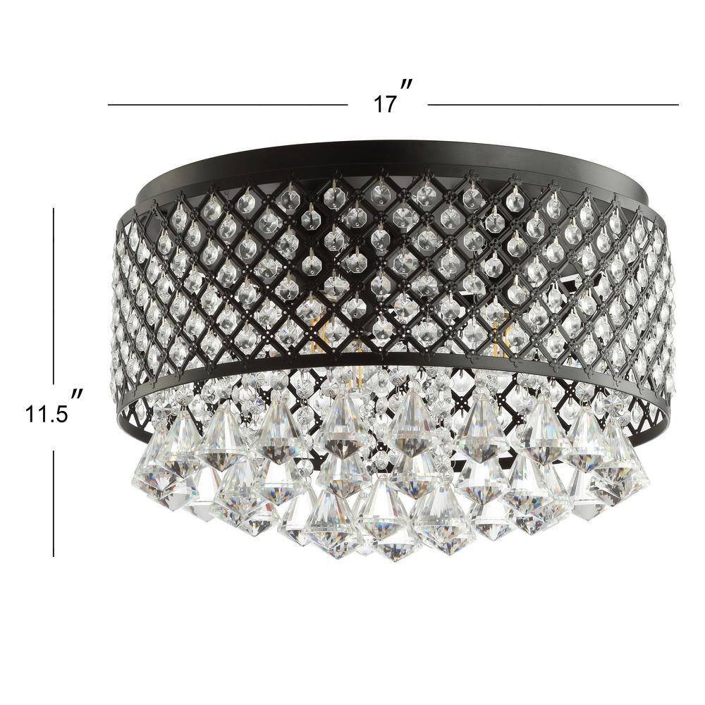 Black Crystal Drum LED Flush Mount Ceiling Light, 17"