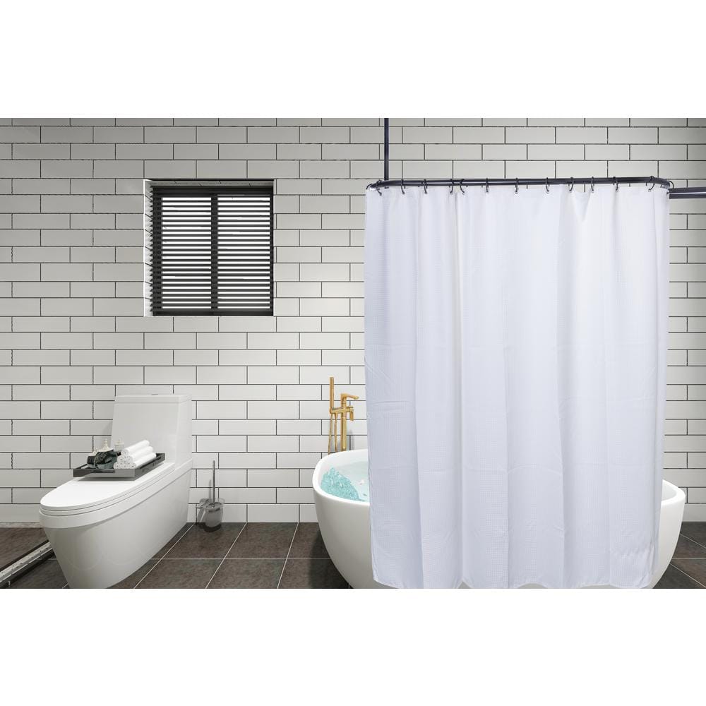 Matte Black and White Aluminum Ceiling Mounted D-Shaped Shower Curtain Rod