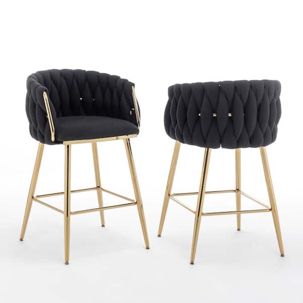 Best Quality Furniture Fox Black Boucle Teddy Fabric Counter Height Stool (Set of 2) with Gold Chrome Plated Legs