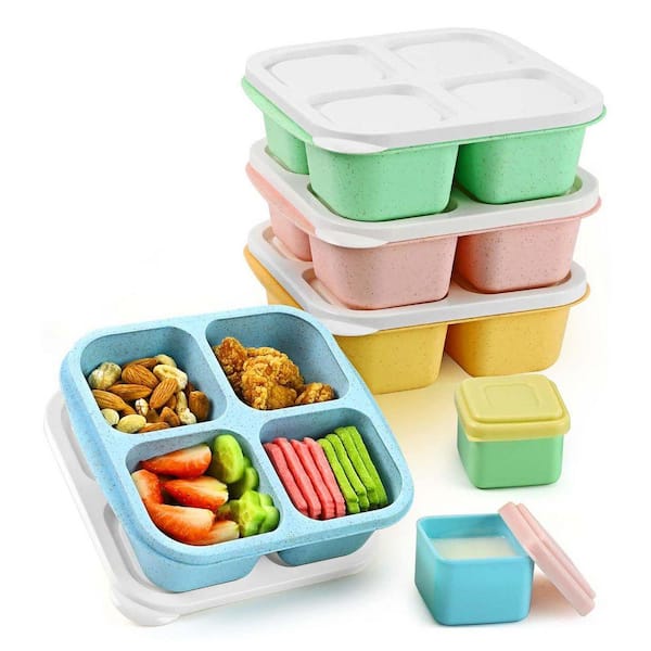 27 oz. Vintage Colors Wheat Straw Polypropylene Bento Food Storage Containers with Lids 4 Compartments 4-Pack