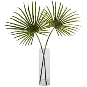 Indoor Fan Palm Artificial Arrangement in Glass Vase