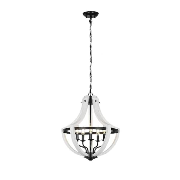Jushua 5-Light Modern Beige Farmhouse Cage Chandelier, Vintage