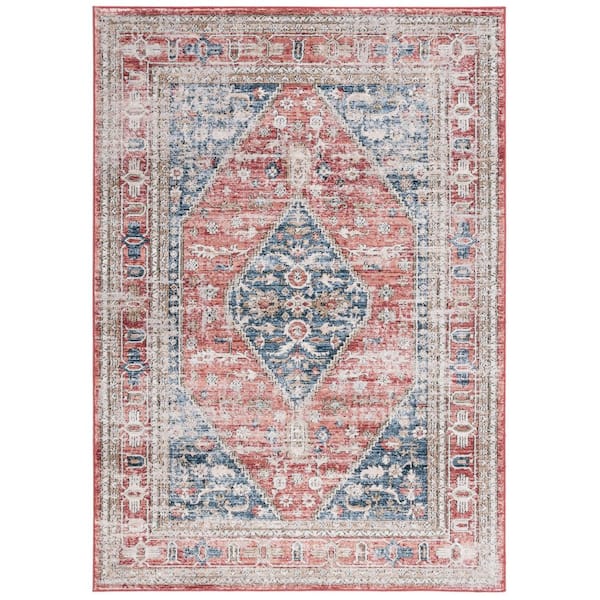 Rosewood 8 ft. x 10 ft. Blue/Red Distressed Ornate Area Rug