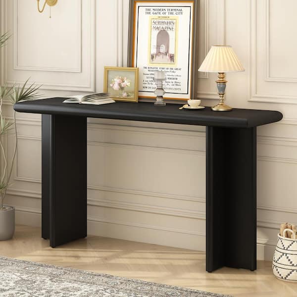 Harper & Bright Designs Minimalism 59 in. Black Rectangle Wood Console Table with L-Shaped Legs