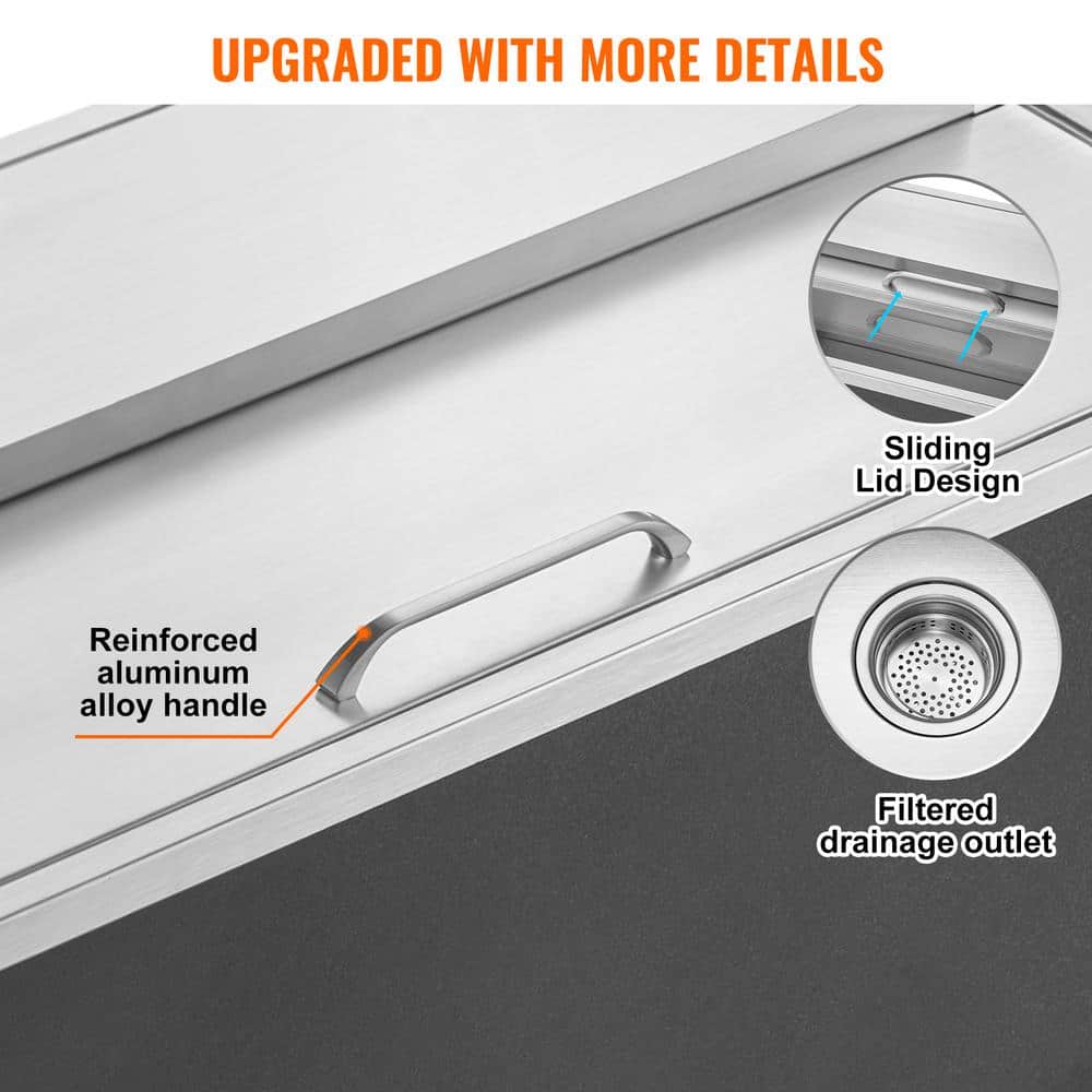 VEVOR 101 Quart Stainless Steel Drop-In Ice Chest with Sliding Cover