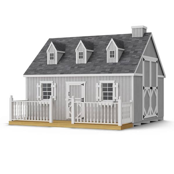 Little Cottage Co. 10 ft. x 12 ft. Cape Cod Outdoor Wood Playhouse with Floor, Deck and Rail, Loft