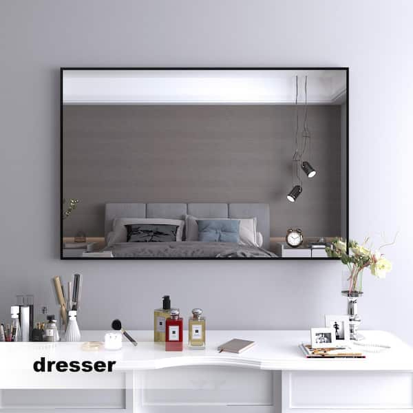 36 in. W x 24 in. H Small Rectangle Aluminum Alloy Framed Wall Mounted Bathroom Vanity Accent Mirror in Black