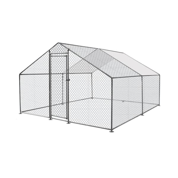 Tidoin 13 ft. W x 10 ft. D x 6.4 ft. H Metal In-Ground Chicken Coop with 1 Door and Sharp Top