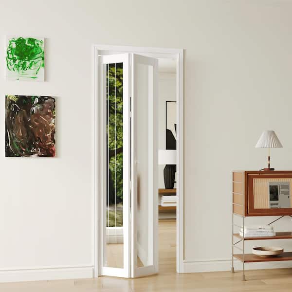 TENONER 32 in. x 80 in. Full Lite White Mirrored Glass Solid Core