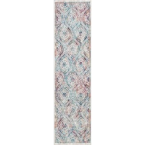 Allure Ava Ivory Vintage Mosaic Ogee Persian 2 ft. 7 in. x 9 ft. 10 in. Runner Rug