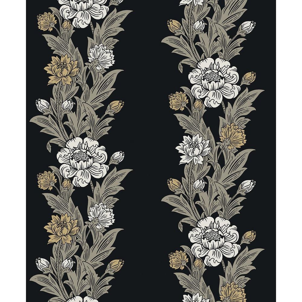 Seabrook Designs 57.5 sq. ft. Ebony and Goldenrod Blooming Stripe ...