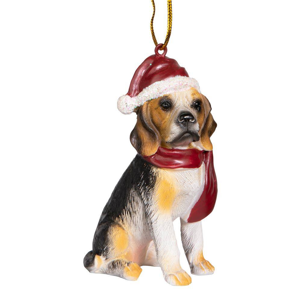 Festive Beagle Dog Ornament with Santa Hat and Scarf