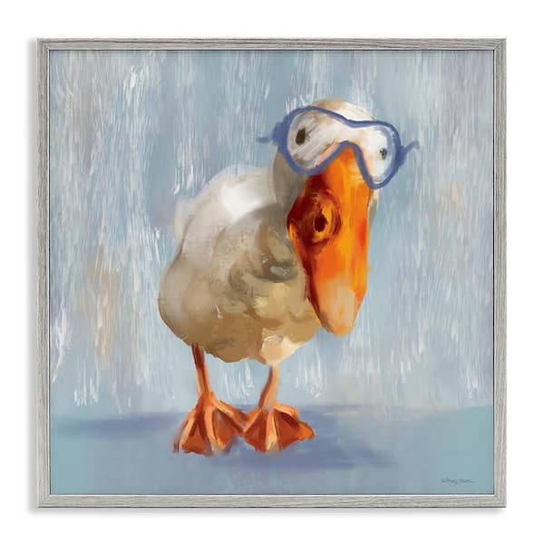 Goose with Scooba Mask by Molly Mattin Gray Framed Animal Giclee Art Print 12 in. x 12 in.