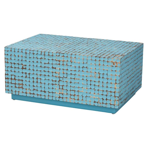 bali & pari Nitza 35.4 in. Blue Rectangle Coconut Shell and Wood Coffee Table